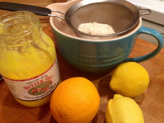 Citrus, High Vitamin Butter Oil, and dry ingredients in a bowl.