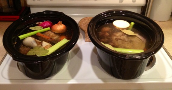 I'm using my two slow cooker inserts (7 quart and 8 quart) to put in the oven and make bone broth.