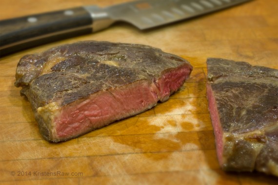 Alderspring Ranch organic grass fed ribeye steak cooked perfectly medium raw sous vide