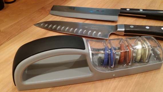 Great knife sharpener and my favorite knives. Get a good knife!