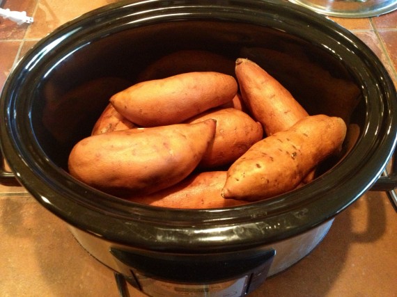 Organic sweet potatoes ready to be cooked.