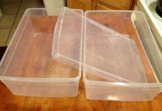 Two cheap plastic containers from The Container Store