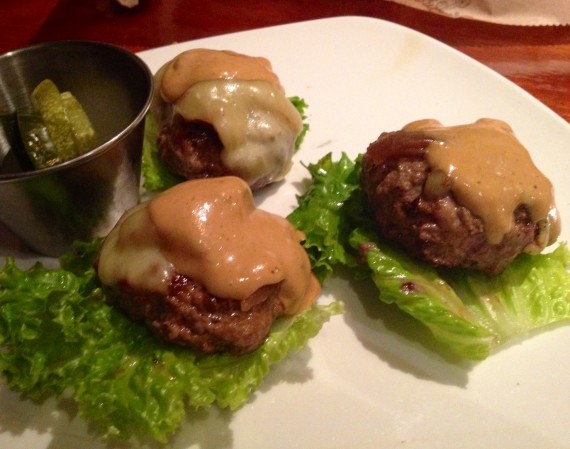 Bareburger (NYC) for "Real Food" friendly burgers. Grass-fed. Organic. Sliders shown here.