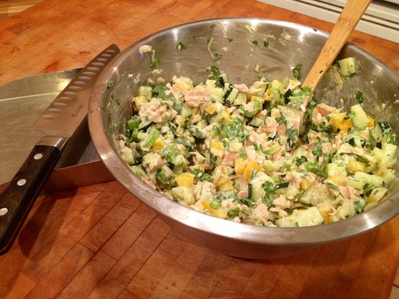 Gussied (low-mercury) Tuna Salad. Perfect for any party, lunch, breakfast, or whenever
