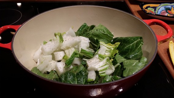 Cooking up some organic bok choy in a bunch of grass-fed butter.