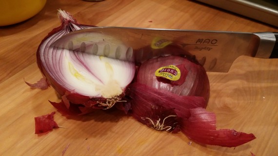 Peel and chop half of a purple onion