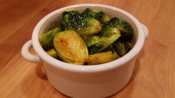 Roasted brussels sprouts glistening with deliciousness.