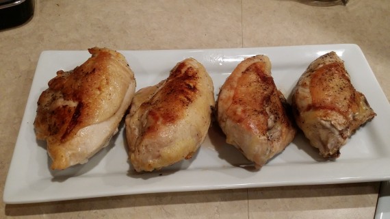 Gorgeous golden chicken breasts, resting. 
