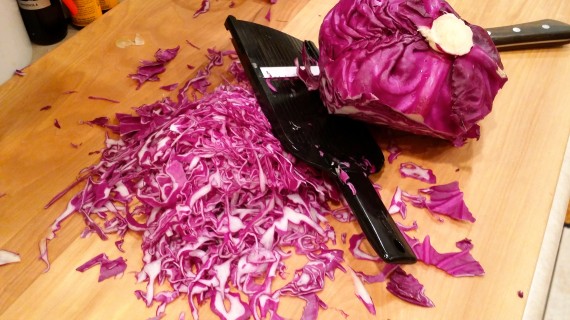 Slicing cabbage easily and thinly.